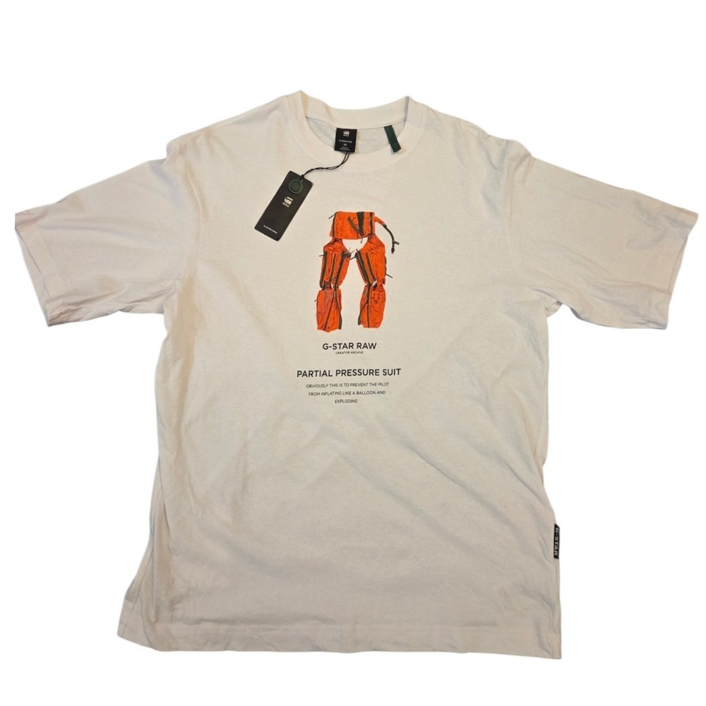 G-Star Raw Creative Archive Partial Pressure Suit Graphic T-Shirt White Mens M